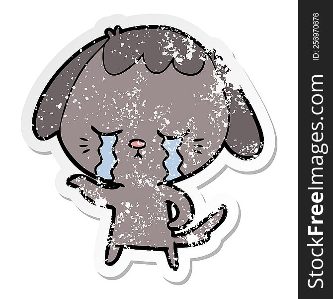 Distressed Sticker Of A Cartoon Dog Crying