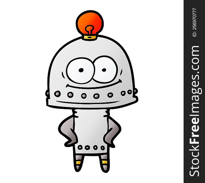 happy carton robot with light bulb. happy carton robot with light bulb