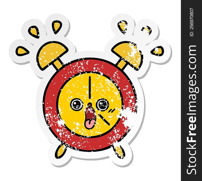 Distressed Sticker Of A Cute Cartoon Alarm Clock