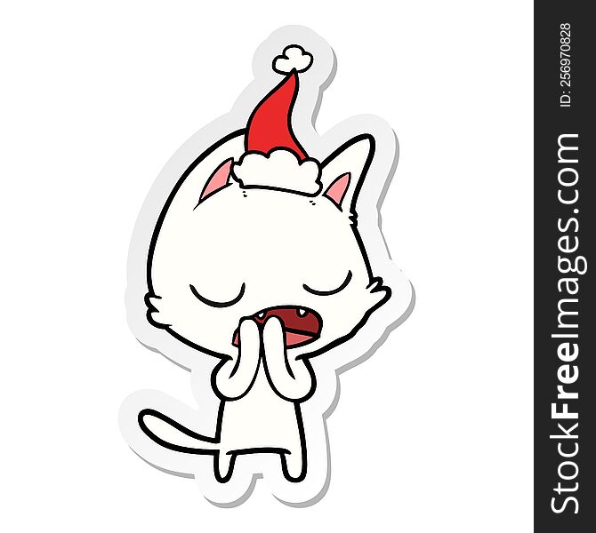 Talking Cat Sticker Cartoon Of A Wearing Santa Hat