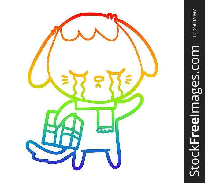 Rainbow Gradient Line Drawing Cartoon Crying Dog