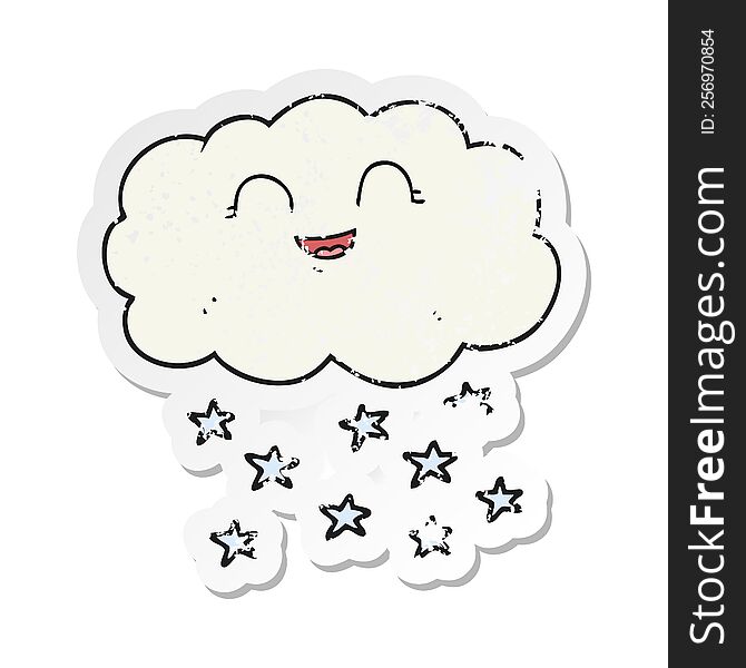 retro distressed sticker of a cartoon cloud snowing