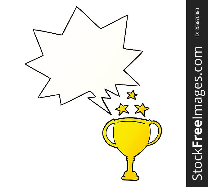 cartoon sports trophy with speech bubble in smooth gradient style