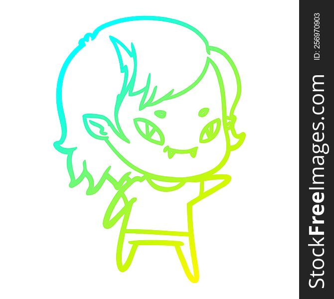 Cold Gradient Line Drawing Cartoon Friendly Vampire Girl