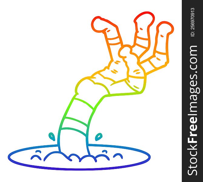 Rainbow Gradient Line Drawing Cartoon Spooky Monster Hand