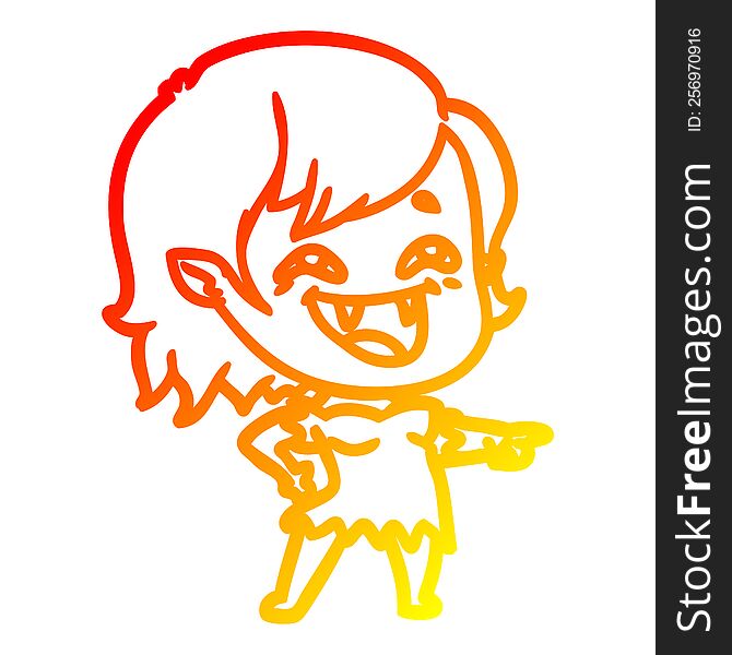 Warm Gradient Line Drawing Cartoon Laughing Vampire Girl