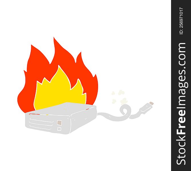 Flat Color Illustration Of A Cartoon Computer Hard Drive Burning