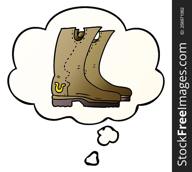 cartoon cowboy boots with thought bubble in smooth gradient style