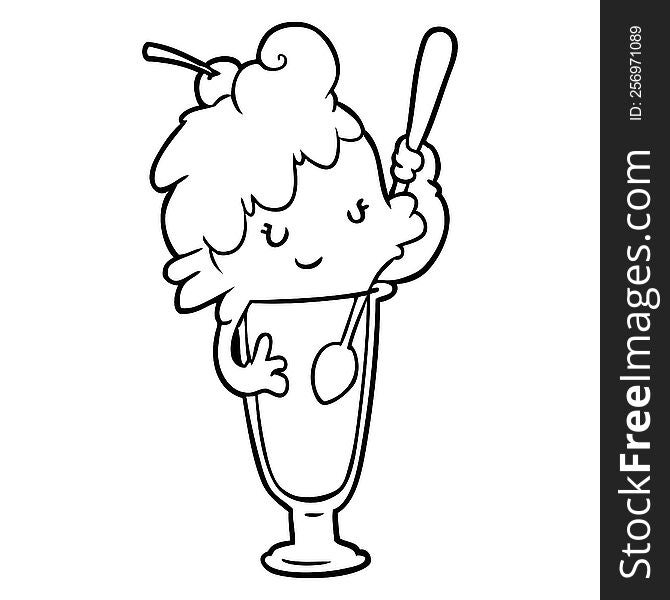 line drawing of a ice cream soda girl. line drawing of a ice cream soda girl