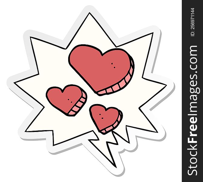 Cartoon Love Hearts And Speech Bubble Sticker