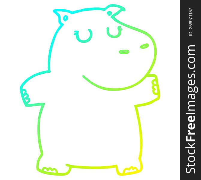 cold gradient line drawing of a cartoon hippo