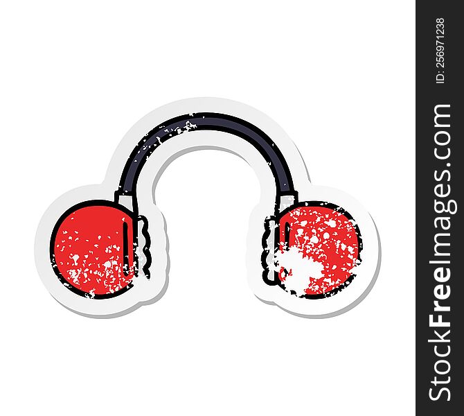 distressed sticker of a cute cartoon retro headset