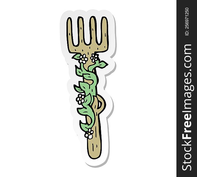 sticker of a cartoon ornate wooden fork
