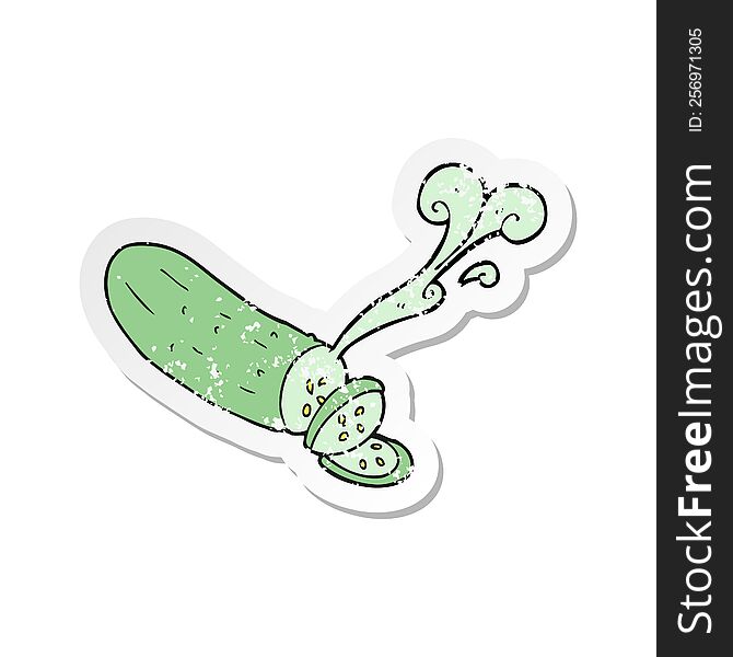 Retro Distressed Sticker Of A Cartoon Sliced Cucumber