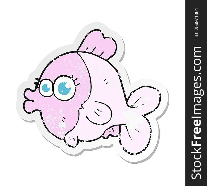 retro distressed sticker of a funny cartoon fish with big pretty eyes