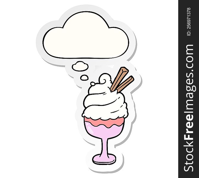 cartoon ice cream with thought bubble as a printed sticker