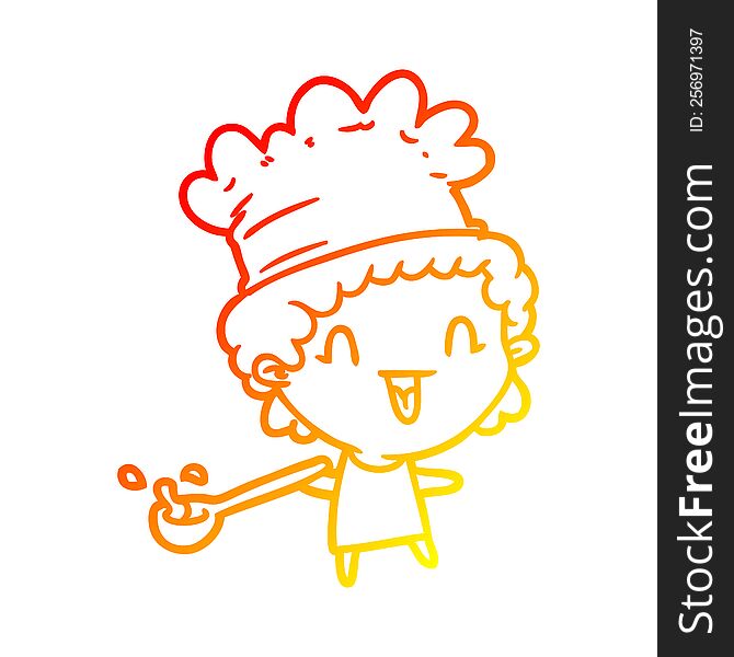 warm gradient line drawing of a cute cartoon happy chef