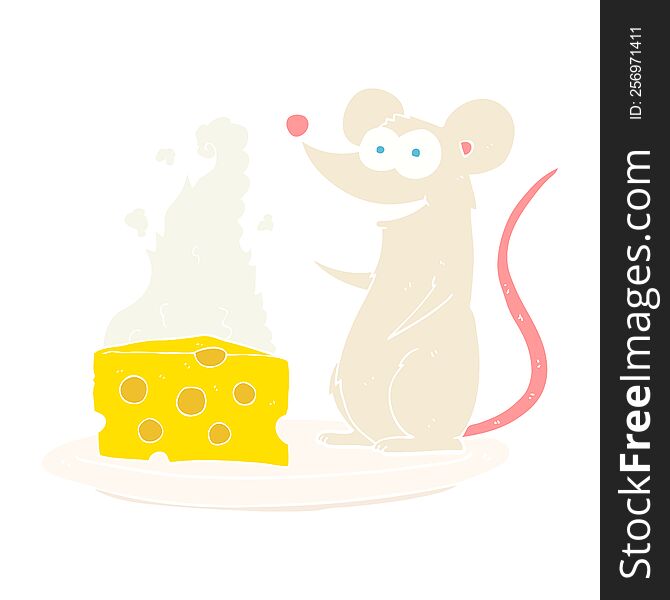 Flat Color Illustration Of A Cartoon Mouse With Cheese