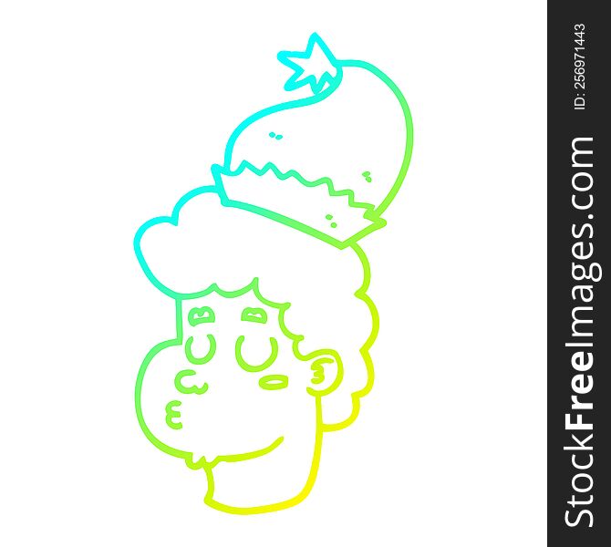 Cold Gradient Line Drawing Cartoon Man Wearing Christmas Hat
