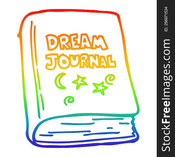 rainbow gradient line drawing of a cartoon dream journal