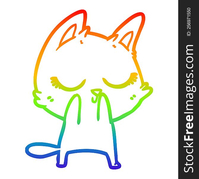 rainbow gradient line drawing of a calm cartoon cat