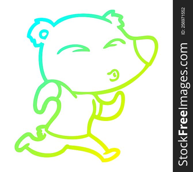 cold gradient line drawing of a cartoon jogging bear