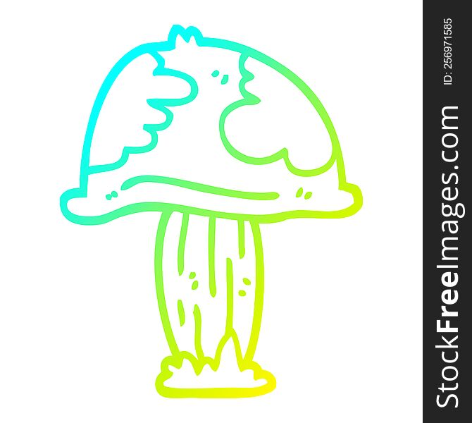 cold gradient line drawing of a cartoon wild mushroom