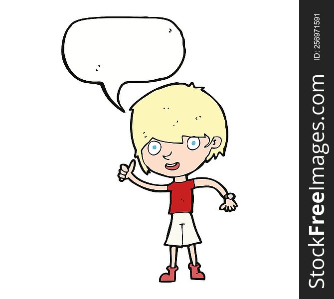 cartoon boy with positive attitude with speech bubble