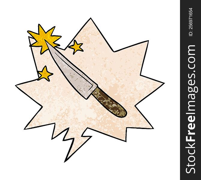 Cartoon Sharp Kitchen Knife And Speech Bubble In Retro Texture Style