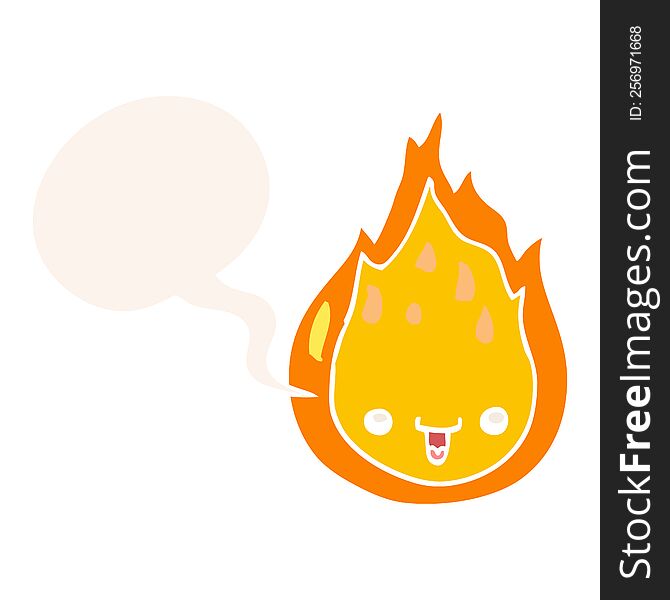 cartoon flame with speech bubble in retro style