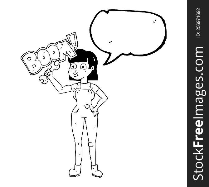 Speech Bubble Cartoon Mechanic Woman