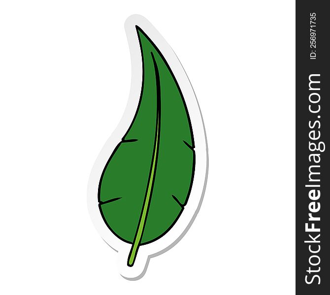 Sticker Cartoon Doodle Of A Green Long Leaf