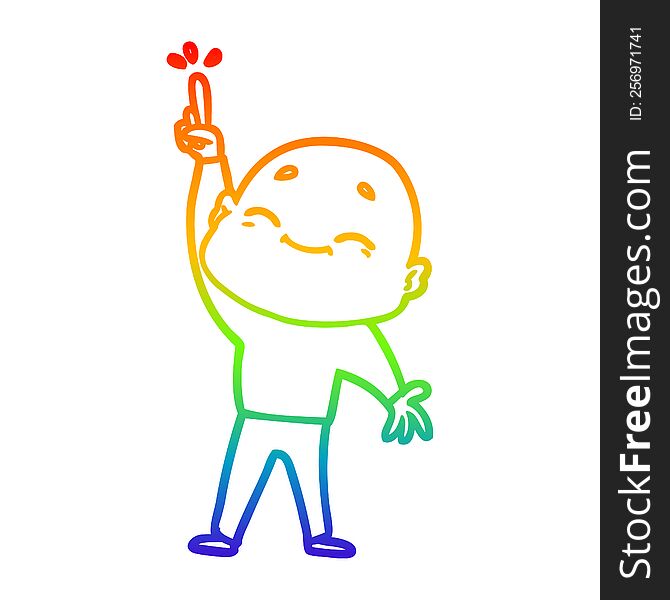Rainbow Gradient Line Drawing Cartoon Bald Man Dancing