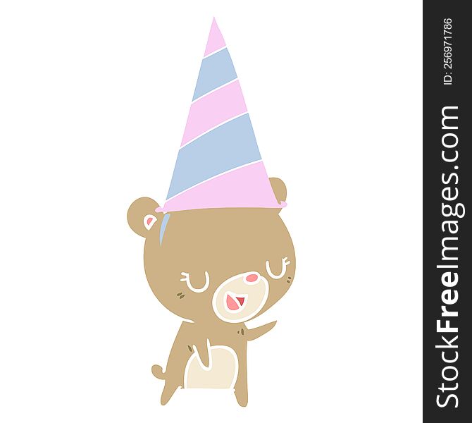 flat color style cartoon bear wearing party hat