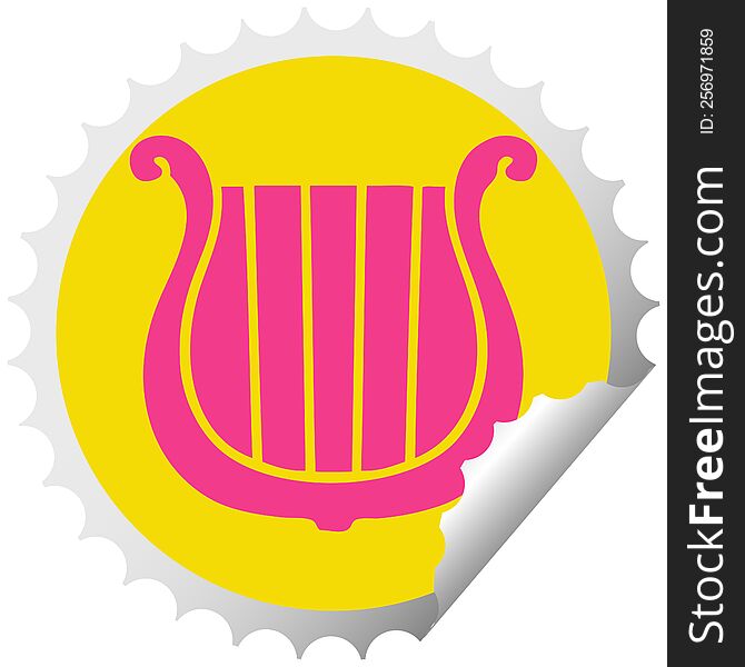 Circular Peeling Sticker Cartoon Golden Harp