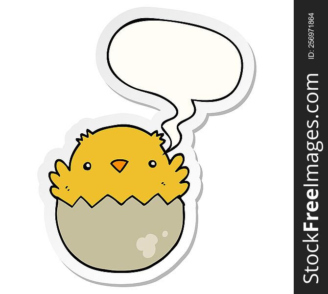 cartoon chick hatching from egg with speech bubble sticker