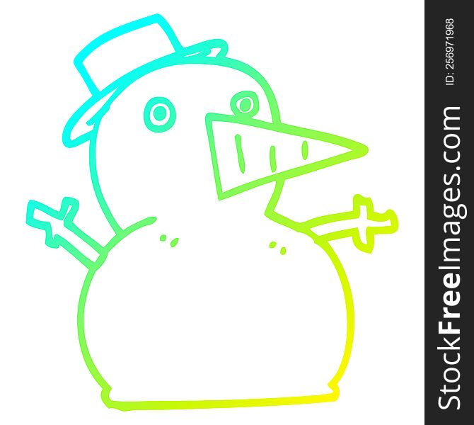 Cold Gradient Line Drawing Cartoon Funny Snowman