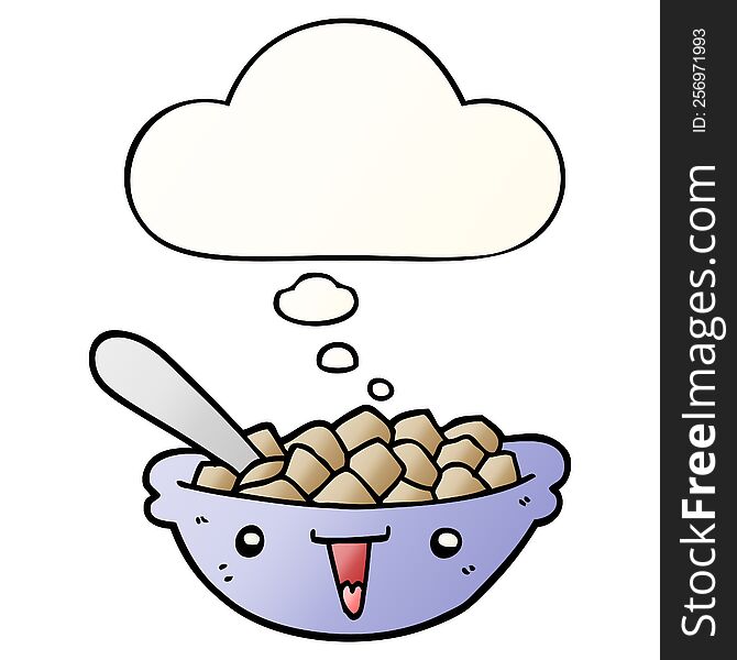 cute cartoon bowl of cereal with thought bubble in smooth gradient style