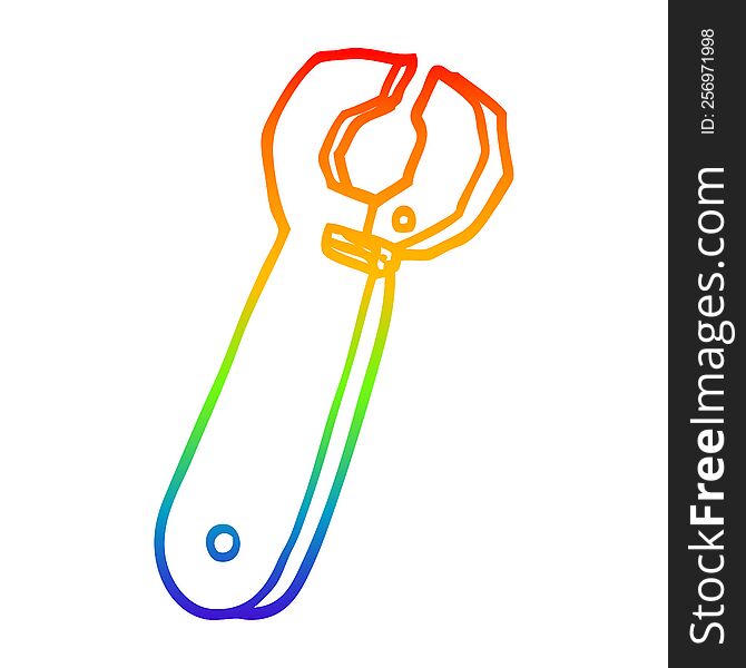 Rainbow Gradient Line Drawing Cartoon Spanner Tool