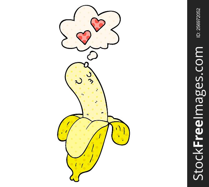 Cartoon Banana In Love And Thought Bubble In Comic Book Style