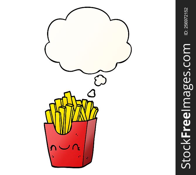 cartoon fries in box with thought bubble in smooth gradient style