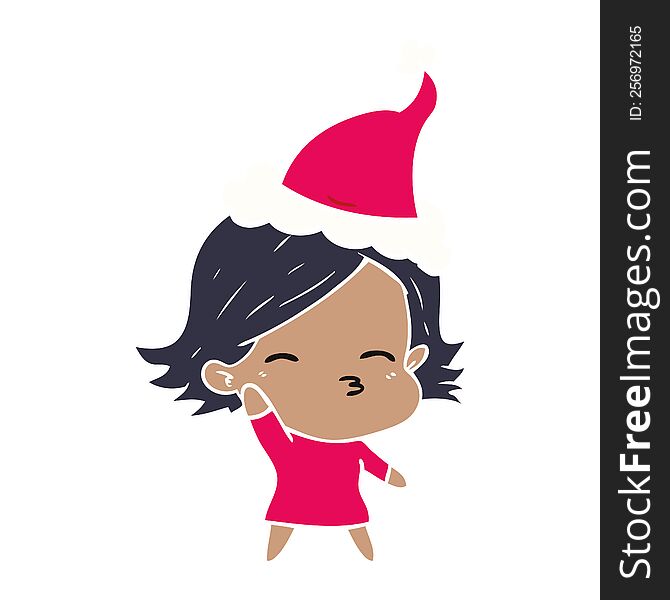 Flat Color Illustration Of A Woman Wearing Santa Hat