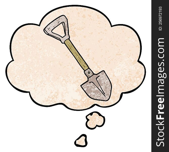 cartoon shovel with thought bubble in grunge texture style. cartoon shovel with thought bubble in grunge texture style
