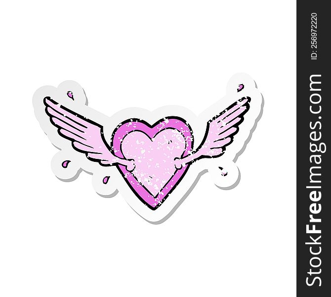 retro distressed sticker of a cartoon flying heart
