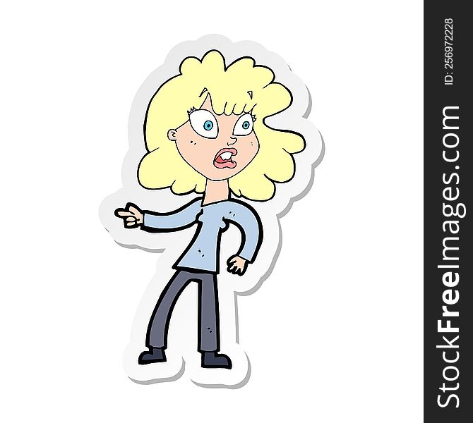 Sticker Of A Cartoon Worried Woman Pointing