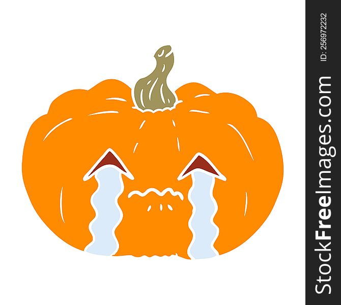 flat color style cartoon crying halloween pumpkin