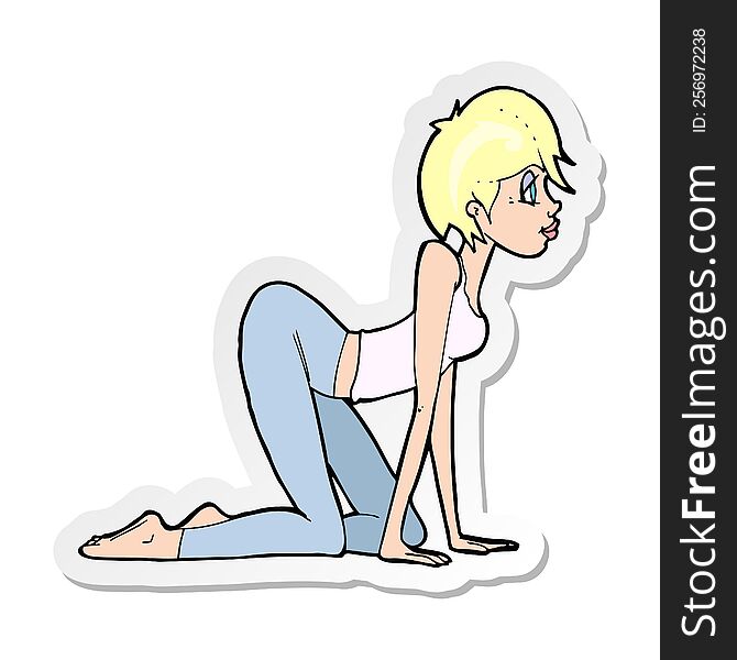 sticker of a cartoon sexy woman on all fours