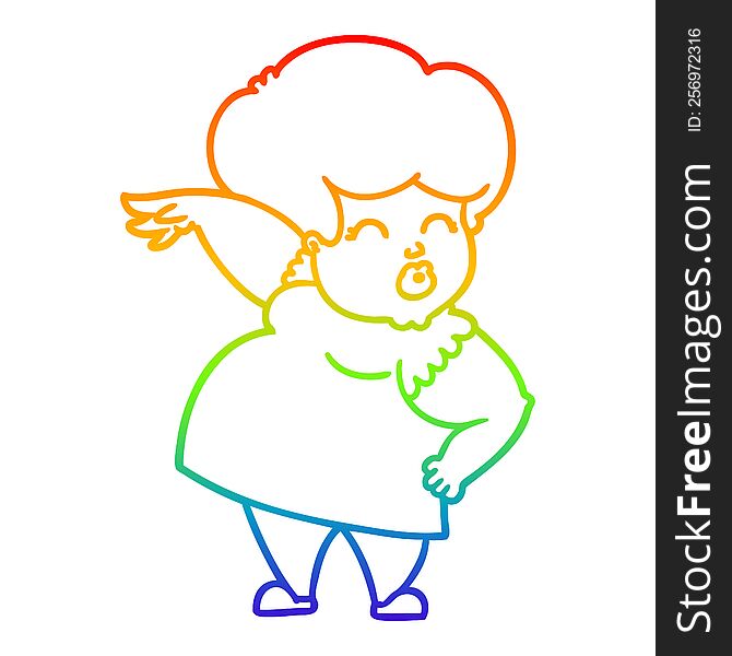 Rainbow Gradient Line Drawing Cartoon Woman Making Hand Gesture