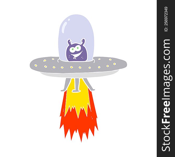 Flat Color Illustration Of A Cartoon Space Alien