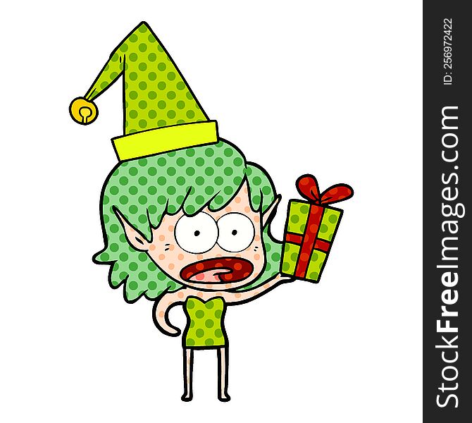 cartoon shocked christmas elf girl. cartoon shocked christmas elf girl